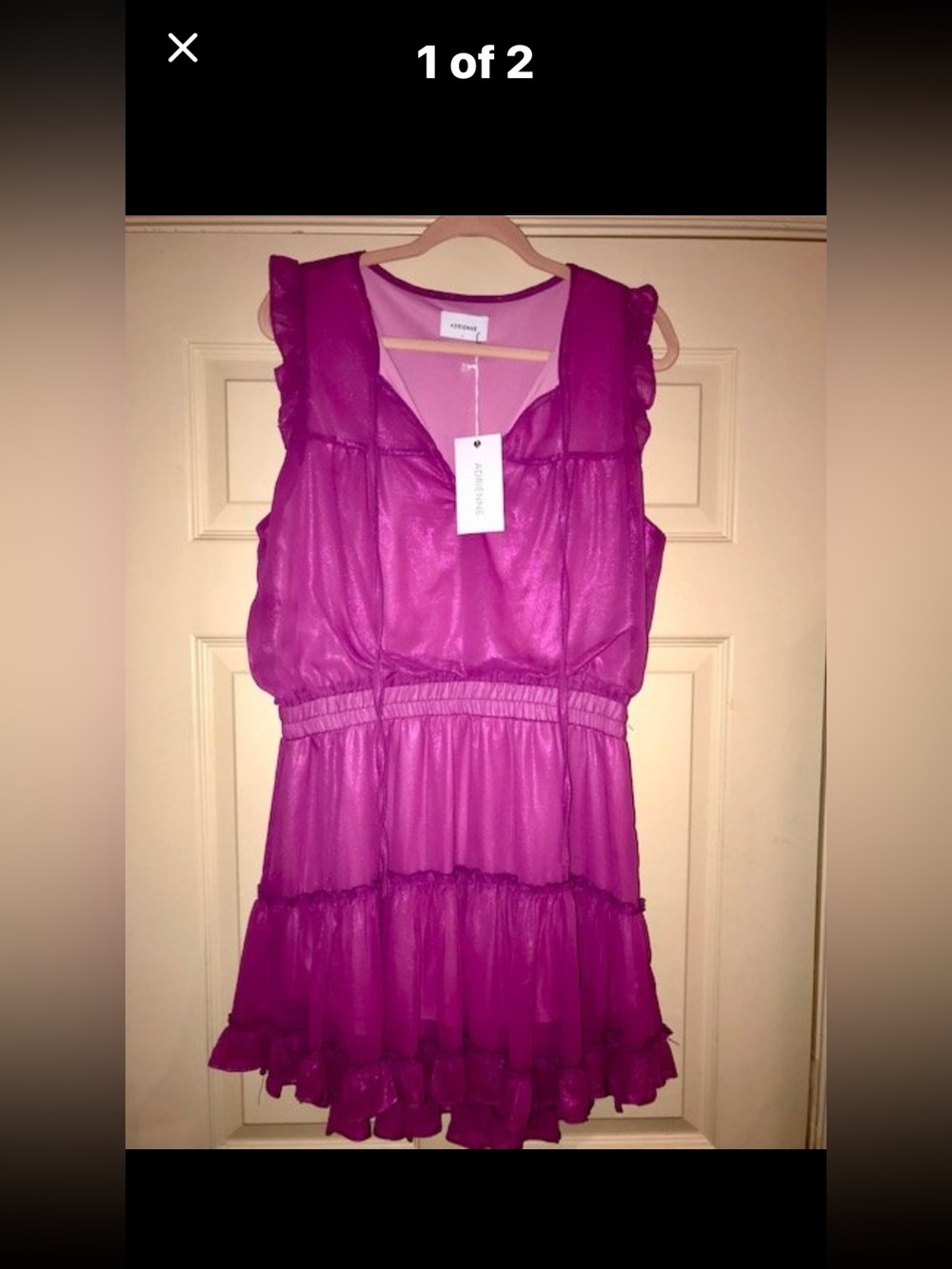 Adrienne Gwyneth Magenta Ruffle Tiered Dress NWT size-Large